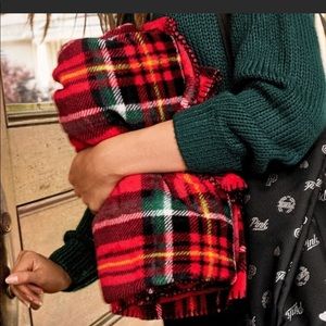 Pink Victoria Secret red plaid fleece blanket.